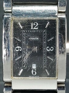 COACH コーチ W514 アナログ クォーツ 腕時計 スモールサイズ ブラック文字盤 シルバー レザーベルト ステンレススチール 新品電池交換済み