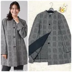 【極美品】Leilian 22AW グレンチェックボトルネックコート 千鳥格子