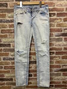 送料無料S27848 American Eagle アメリカンイーグル STRETCH SKINNY ダメージジーンズ レディース 0SHORT 美品