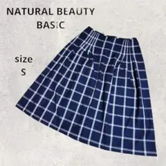 【NATURAL BEAUTY BASIC】チェックスカート (S) ネイビー