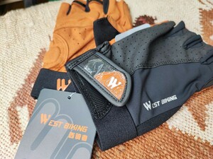 WESTBIKING　サイクリングハーフフィンガーグローブ　Lサイズ　ブラック＆ブラウン　ウエストバイキング