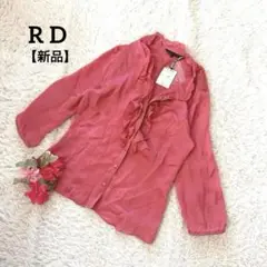 R D【新品】【4095円相当】【光沢】【サテン風】 フリルボタンシャツM