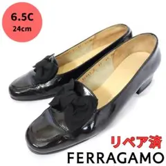 サルヴァトーレ・フェラガモ【Ferragamo】エナメル リボン パンプス 黒