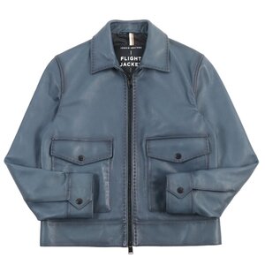 極美品●HUGO BOSS ヒューゴボス ICONIC LEATHER 羊革 FLIGHT JACKET フライトジャケット レザージャケット ブルー 46 正規品 メンズ