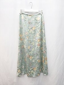 ◇ Laura Ashley ローラ アシュレイ シルク100% 花柄 ロング スカート サイズUK8 EUR34 USA4 グリーン レディース P