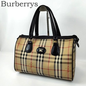 BURBERRY バーバリー ボストンバッグ ハンドバッグ ノバチェック シャドーホース キャンバス レザー ベージュ レディース ミニボストン