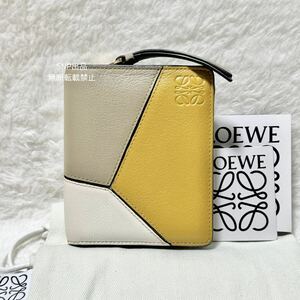 ロエベ LOEWE パズル コンパクト ジップ ウォレット PAZZLE Zip Wallet 二つ折り 財布 小銭入れ C510Z41X01 オークル ローレル グリーン