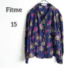 Fitme 【15】 シャツ ブラウス ノーカラー 総柄 花柄 前開きボタン