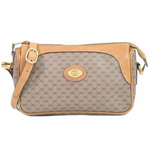 本物 グッチ GUCCI マイクロGG ショルダーバッグ ポシェット PVC ベージュ ブラウン