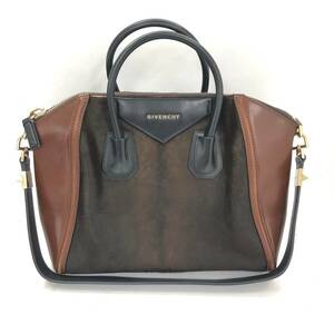 □GIVENCHY アンティゴナバッグ 茶 ジバンシィ 2way ハンドバッグ ショルダー レザー×ハラコ イタリア製 複数落札同梱OK B240304-3