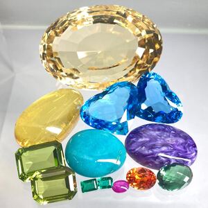 売切!!1円〜!!☆色石おまとめ599.17ct☆j 約119.83g ブルートパーズ エメラルド シトリン スピネル 琥珀 合成石 EB7/EF5●EA0/EB0 w4す16