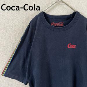 Q1 コカコーラ　tシャツ 半袖　スリーブライン　Cokeロゴ　ゆったりSメンズ