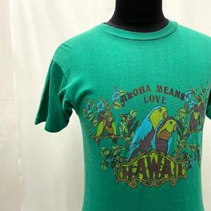 USA古着 80s SPRUCE オウム プリント Tシャツ 緑 / アメリカ ヴィンテージ 80年代 コットン HAWAII ALOHA 半袖 コットン アニマル 