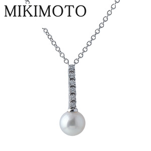 ミキモト ダイヤ パール ネックレス アコヤパール8.0mm 45cm 750WG 保証書 箱 新品仕上げ済 MIKIMOTO【17835】