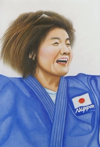 〇色鉛筆画・宅配８０サイズ・人物画 スポーツ選手 柔道選手 (232×330) 絵画 オリンピック金メダリスト イラスト 