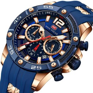 【blue Gold 】メンズ高品質腕時計 海外人気ブランド MINIFOCUS MF0349G02 スポーツ クロノグラフ 防水 クォーツ式 シリコンバンド