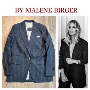 【美品】BY MALENE BIRGER バイマレーネビルガー テーラードジャケット ピンストライプ チャコールグレー サイズ36 レディース R-3443