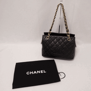 CHANEL シャネル プチタイムレス A18004 トートバッグ マトラッセ　チェーンショルダー キャビアスキン ブラック 中古 送料無料！！