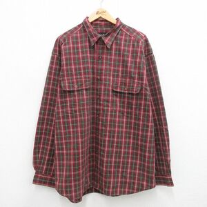 XL/古着 エディーバウアー 長袖 ブランド シャツ メンズ 00s 大きいサイズ ロング丈 コットン エンジ他 チェック 24jan06 中