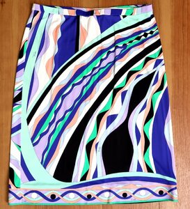 定価6.5万円ほど 美品 エミリオプッチ ブルー マルチカラー EMILIO PUCCI シルク混 スカート 42 ストレッチ