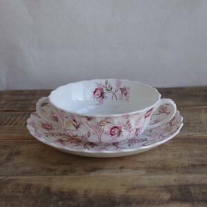 スポード ローズバッドチンツ スープカップ ソーサー ボウル Spode Rosebud Chintz #210807-2 イギリス ビンテージ 食器 ピンク 薔薇 花柄