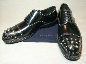 新品 プラダ スタッズ レザー ドレス シューズ 9 prada 黒 ブラック 靴 a