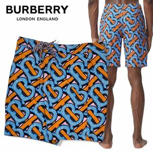 美品 国内正規品 BURBERRY バーバリー TB Monogram Swim Shorts モノグラム スイムウェア ハーフパンツ ショーツ ロゴ総柄 水着 S