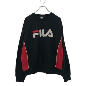 FILA ロゴ スウェット トレーナー M ブラック レッド フィラ 裏起毛 古着卸 アメリカ仕入 a601-6315