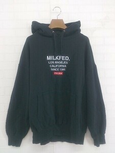 ◇ MILKFED ミルクフェド 刺繍 裏起毛 長袖 プルオーバーパーカー サイズONE ブラック レディース P