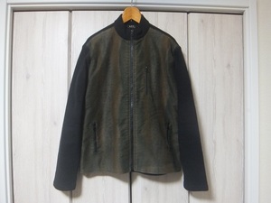 仏製 A.P.C. 蛇柄切り返しフリースジャケット カーキ（蛇柄）/ブラック 2☆フランス製