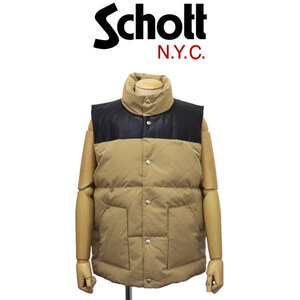 Schott (ショット) 2257006 CLASSIC LEATHER COMBI DOWN VEST クラシック レザーコンビ ダウンベスト 406TAN XXL