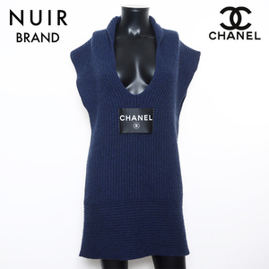 シャネル CHANEL ワンピース 08C カシミア タートルネック 2008s ロゴ パッチワーク Size:38 ネイビー