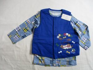 BC282【ラブリー(株)】未使用品　プリント　レイヤード　パジャマ上着・ベスト2枚組　男児　青　95