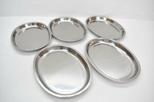 未使用 ステンレス製 楕円形 平皿 カレー皿 5枚まとめて[小判皿][銀皿][大皿][レトロ]2