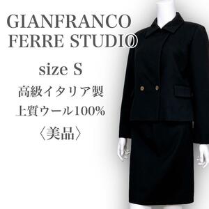 M942★美品★GIANFRANCO FERRE STUDIO ジャンフランコフェレ 高級イタリア製 フォーマルセットアップ ウール Sサイズ ブラック レディース