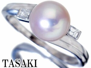 1円～【ジュエリー極】TASAKI 美しい艶と照り！良質アコヤ真珠8.0ｍｍ珠＆ダイヤモンド0.11ct 高級Pt900リング t4590vk【送料無料】