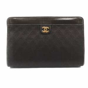 美品 CHANEL シャネル ココマーク マトラッセ コットンジャージ クラッチ バッグ ブラウン a2687