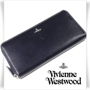 新品1円～★定価2.6万 Vivienne Westwood ヴィヴィアンウエストウッド 牛革レザー インサイドカラー 長財布 ロングウォレット 紺 ◆3023◆