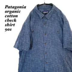 パタゴニアオーガニックコットン半袖チェックシャツ90s当時物刺繍ロゴアーカイブL