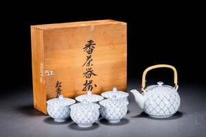 【善古堂】某有名オークション買入 時代物 伊万里・有田 松青作 染付き番茶器揃 共箱 茶煎道具 骨董品 古美術1225-244S01