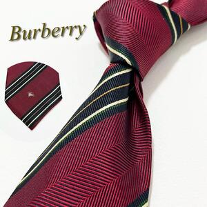 【美品】BURBERRY バーバリー ネクタイ レジメンタルストライプ柄 ホースロゴ ワンポイントロゴ ハイブランド 高級 光沢 ブランドロゴ