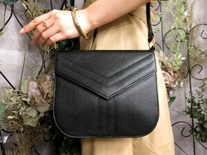 ●超美品●YSL Yves Saint-Laurent イヴ・サンローラン●ステッチ●カーフ レザー 本革●ショルダー バッグ●黒●G金具●斜め掛け●Js53561