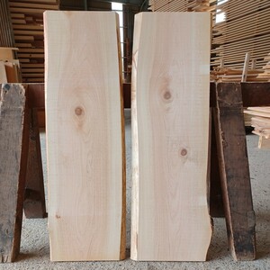 C-1821 　国産ひのき　耳付節板　2枚セット　テーブル　棚板　看板　一枚板　無垢材　桧　檜　DIY