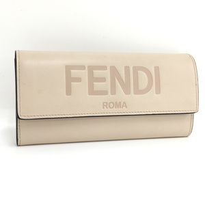 【中古】FENDI フェンディローマ コンチネンタル 二つ折り長財布 レザー ベージュ 8M0251