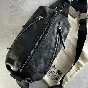 極美品 COACH コーチ トンプソン ボディバッグ ビジネスバッグ スリング レザー 本革 ショルダー 肩掛け メンズ ロゴ ブラック 黒 通勤