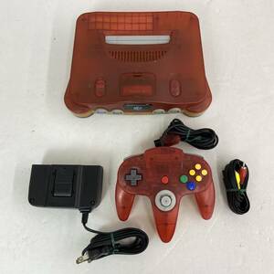 (27536)■ 【1円～】Nintendo 64 本体 クリアレッド レアカラー　※箱無し、基本動作確認済み　中古品