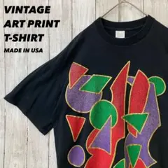 USA製ヴィンテージシングルステッチ古着　アートプリントTシャツ　黒　 XL相当