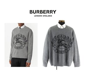 19万新品◆XXL◆BURBERRYバーバリー EKDロゴ ドロップショルダー オーバーサイズセーター ウール100%ニット 灰 1円