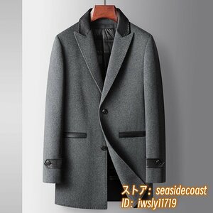 18万 最上級*ウールコート ビジネスコート 新品 グースダウンジャケット メンズ ロングコート 高級WOOL セレブ*羊革 厚手 紳士服 灰色 3XL