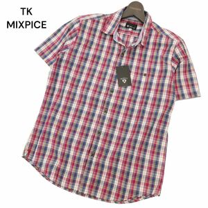 【新品 未使用】 TK MIXPICE タケオキクチ 春夏 半袖 チェック シャツ Sz.M　メンズ　C4T05896_6#A